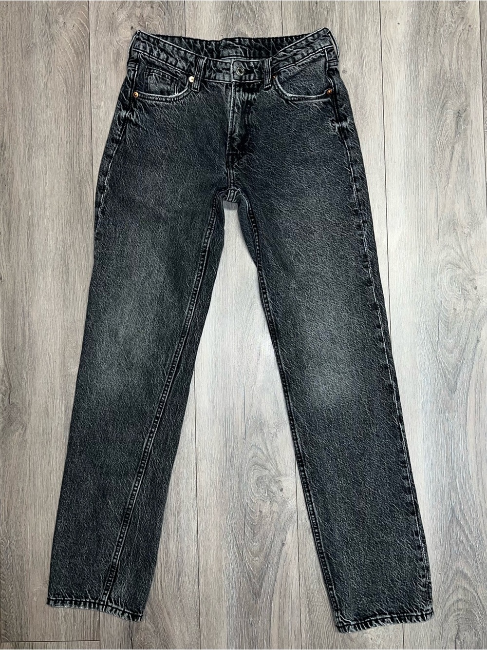H&M & Denim Gray Faded Black Jeans Mid Waist Regular Fit Straight Leg Size 4